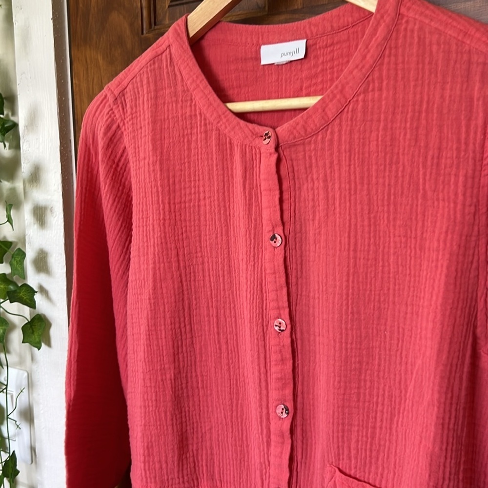 PUREJILL 100% Cotton Gauzy Button-Up Tunic Top in Coral - Picture 3 of 8